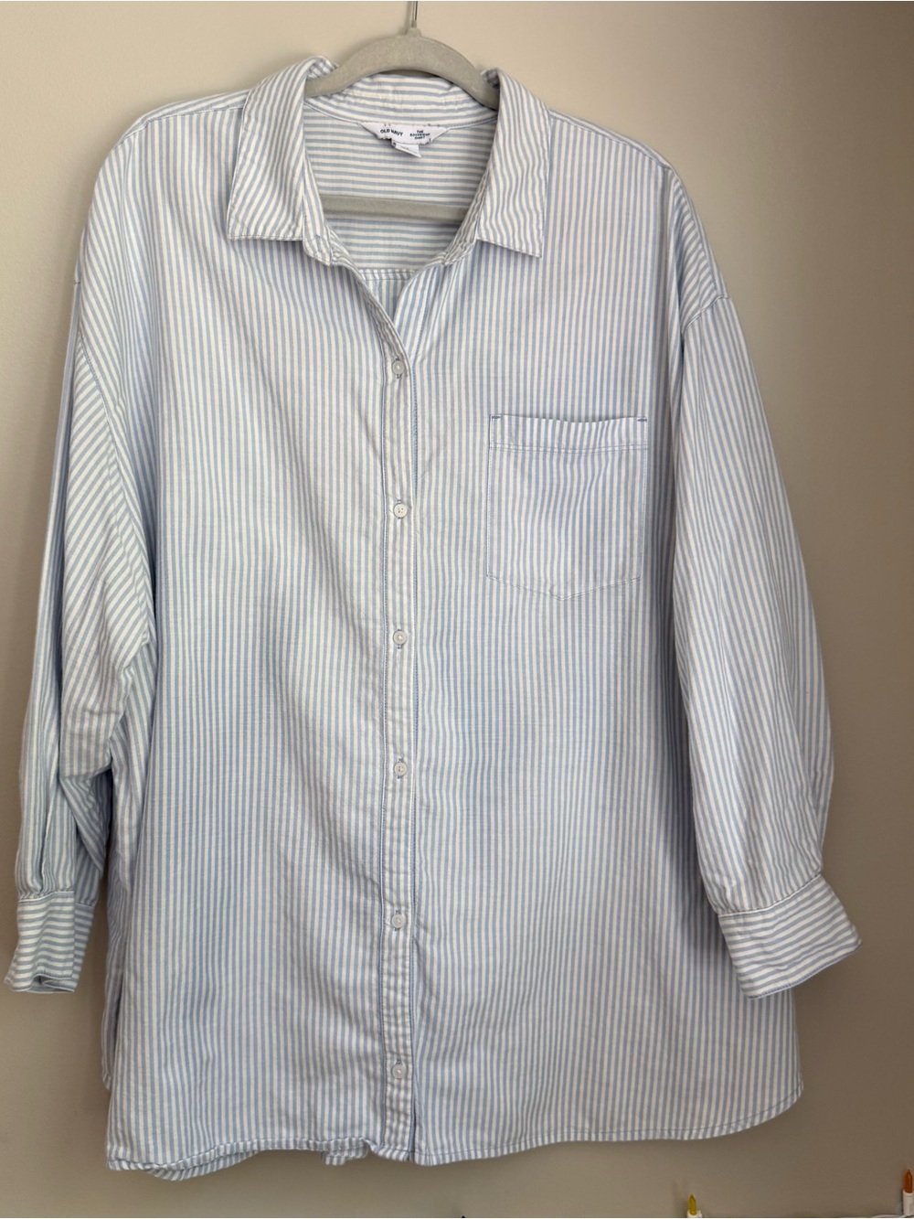 Old Navy Women’s Light Blue & White Striped Button-Down Shirt
